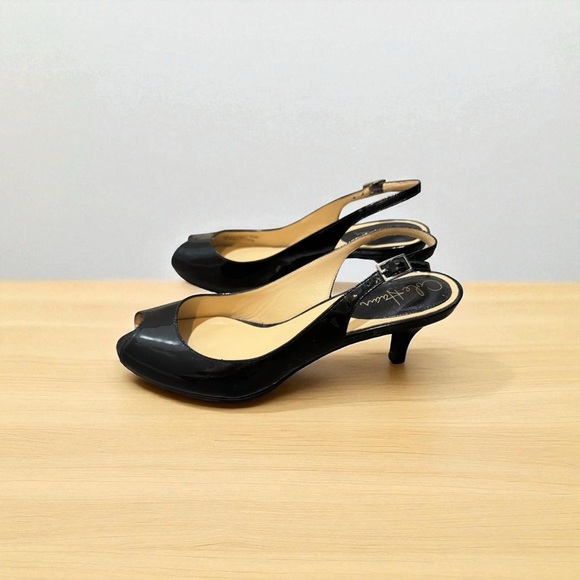 Cole Haun Glossy Black Slingback Heels with Peep Toe Size 8.5 B Patent Luxury - Picture 4 of 10